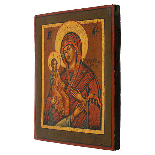 Icona tavola antica Russia dipinta a mano Madonna delle tre mani restaurata 30x26 cm 3