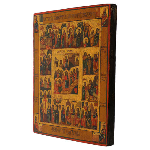 Twelve Great Feasts, restored Russian icon painted by hand on wood, 12x10 in 3