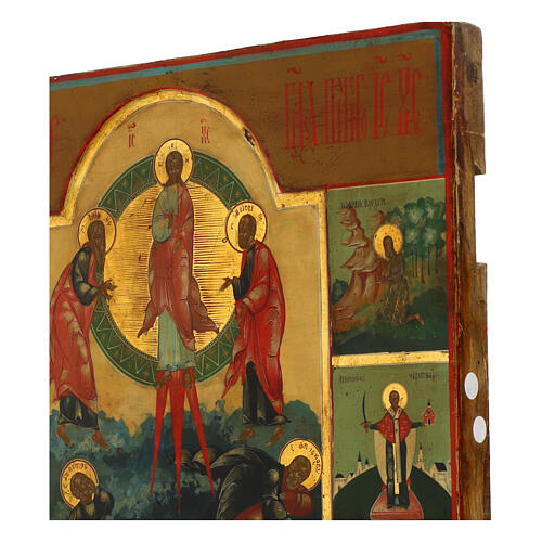 Icona russa antica trasfigurazione scene XX sec 37x31 cm 4
