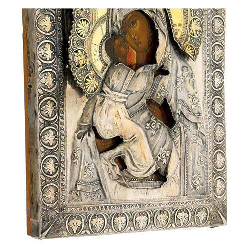 Ancient Russian icon, Our Lady of Vladimir with silver riza, 9x8 in, 19th century, Russia 6
