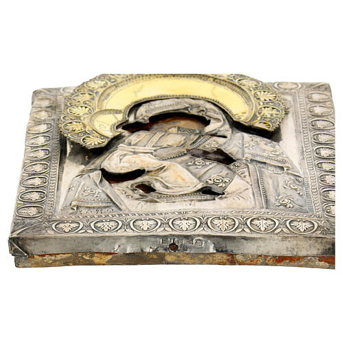 Ancient Russian icon, Our Lady of Vladimir with silver riza, 9x8 in, 19th century, Russia 7