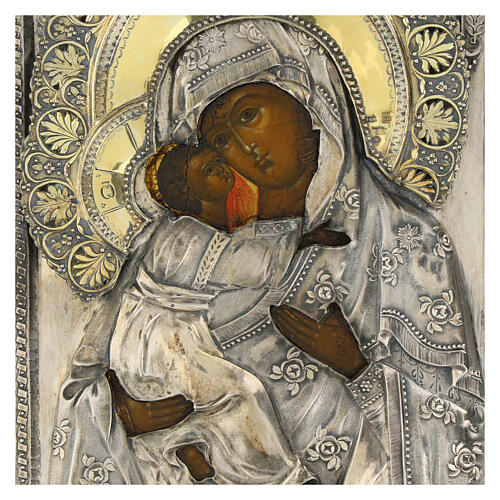 Icona antica Madonna di Vladimir riza argento 23x20 cm XIX sec Russia 2