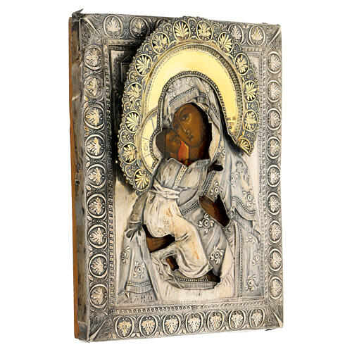 Icona antica Madonna di Vladimir riza argento 23x20 cm XIX sec Russia 5