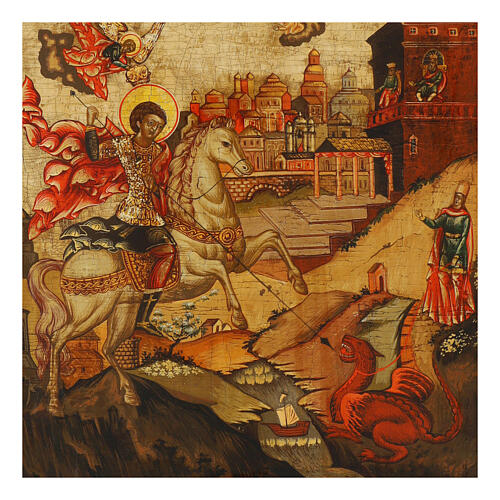 Icona antica San Giorgio e il drago Russia XIX sec 31x27 cm 2