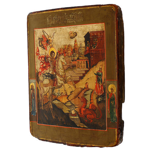 Icona antica San Giorgio e il drago Russia XIX sec 31x27 cm 3
