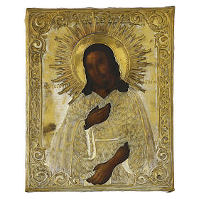 Russian icon of St. John the Baptist with brass riza, 19th century, 12.5x10 in
