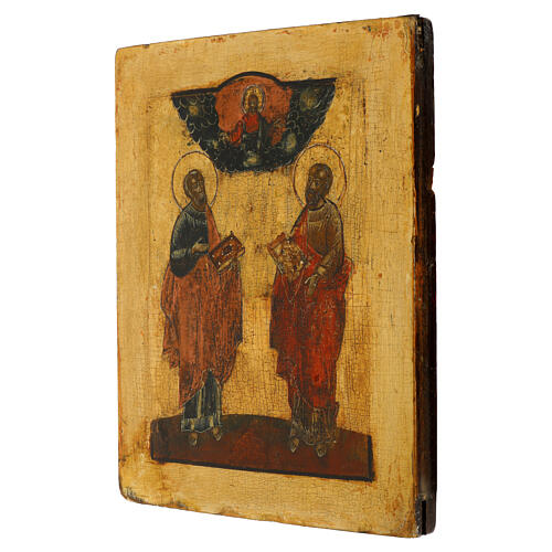 Icona russa antica Santi Pietro e Paolo XVII sec 31x25 cm 3