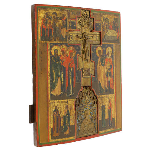 Russian Icon Stauroteca with Scenes XIX Century 35x31 cm Antique 6