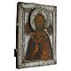 Icona russa antica San Nicola di Myra 31x26 cm XIX sec con riza ottone s5