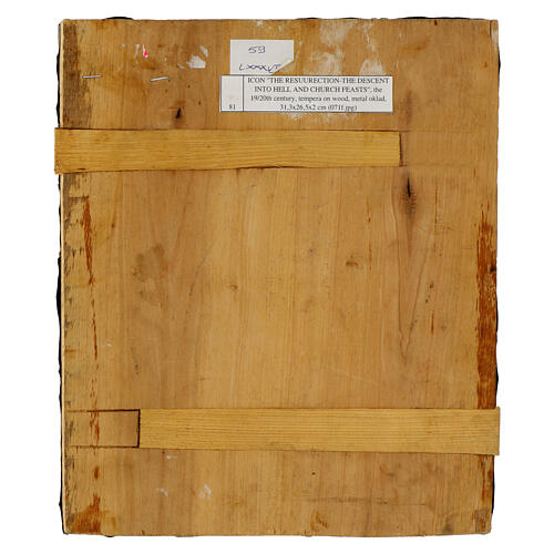 Antike russische Ikone, Zwölf-Feste-Ikone mit Messing-Riza, Goldgrund, neunzehntes Jahrhundert, 31 x 26 cm 10