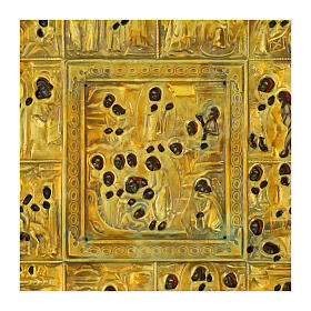 Antique Icon Twelve Feasts Brass Riza 19th Century, Russia 31x26 cm