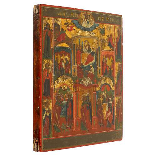Icona antica Nascita di Maria e scene Russia XIX sec 33x27 cm 5