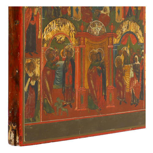 Icona antica Nascita di Maria e scene Russia XIX sec 33x27 cm 6