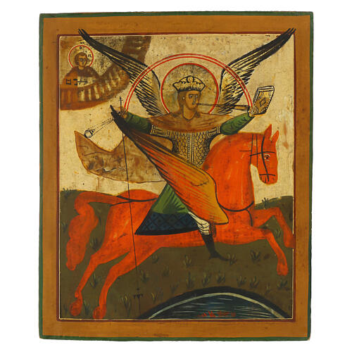 Icona antica russa San Michele Arcangelo XIX sec 30x25 cm 1