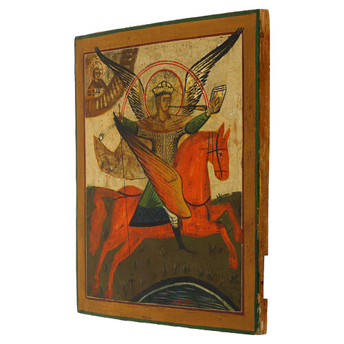 Icona antica russa San Michele Arcangelo XIX sec 30x25 cm 3