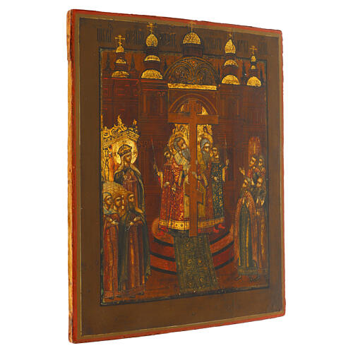 Icona russa Esaltazione della Croce XIX sec 35x30 cm 5