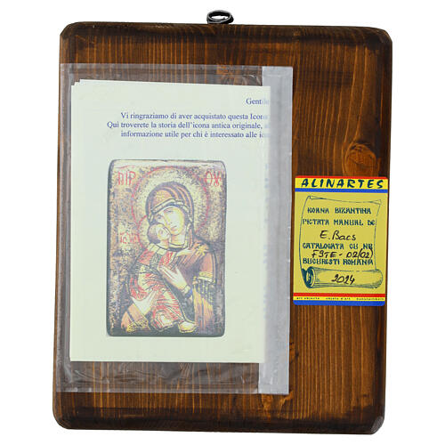 Painted icon of the Vladimir Mother of God, antique finish, Romania, 9x7 in 4