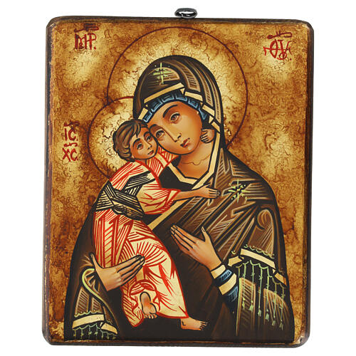 Icona dipinta Madonna Vladimirskaja antichizzata Romania 22x18 cm 1