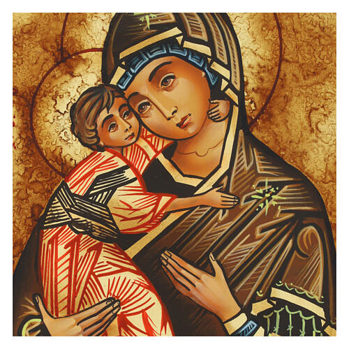 Icona dipinta Madonna Vladimirskaja antichizzata Romania 22x18 cm 2