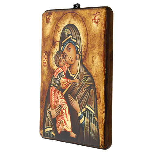 Mother of God Vladimir Icon Painted Antiqued Romania, 22x18 cm 3