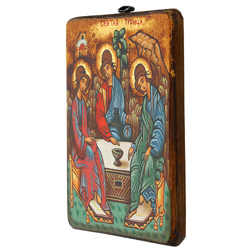 Hand-painted Romanian icon, Holy Trinity, 9x7 in 3