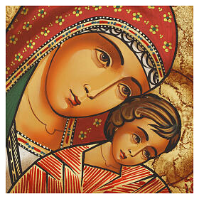 Icona Madre di Eleus Kikks manto rosso 28x24 cm dipinta a mano Romania