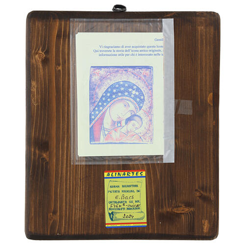 Romanian Icon of Mother of Eleus Kikks, hand-painted with blue mantle 28x24 cm 4