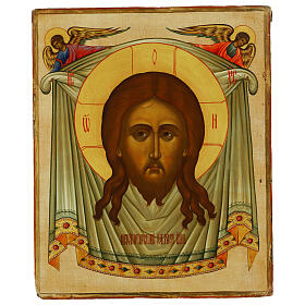 Icona russa Acheropita Palekh 43x35 cm su tavola antica