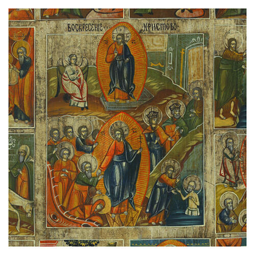 Icona russa 12 feste su tavola antica 52x42 cm 2