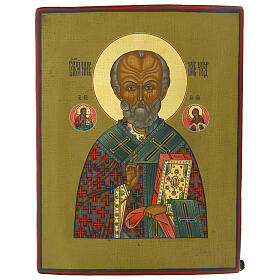 Icona russa San Nicola di Myra su tavola antica 34x26 cm