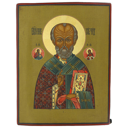 Icona russa San Nicola di Myra su tavola antica 34x26 cm 1