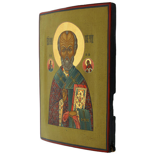 Icona russa San Nicola di Myra su tavola antica 34x26 cm 3