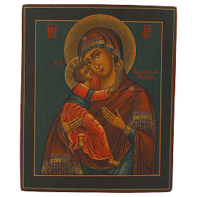 Icona Madonna di Vladimir su tavola antica 30x24 cm