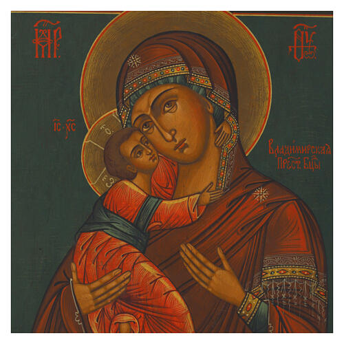 Icona Madonna di Vladimir su tavola antica 30x24 cm 2
