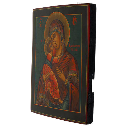 Icona Madonna di Vladimir su tavola antica 30x24 cm 3