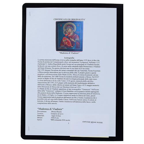 Icona Madonna di Vladimir su tavola antica 30x24 cm 6