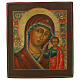 Icono ruso tabla siglo XIX Virgen de Kazan fondo decorado 31x27 cm s1