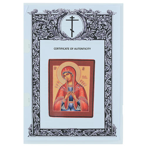 Icona russa su tavola antica Madonna dei 7 dolori stile Palekh 30x24 cm 4