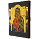 Icona russa moderna su tavola antica Madonna Feodorovskaya sfondo verde con Santi 31x26 cm s3