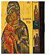 Icona russa moderna su tavola antica Madonna Feodorovskaya sfondo verde con Santi 31x26 cm s4