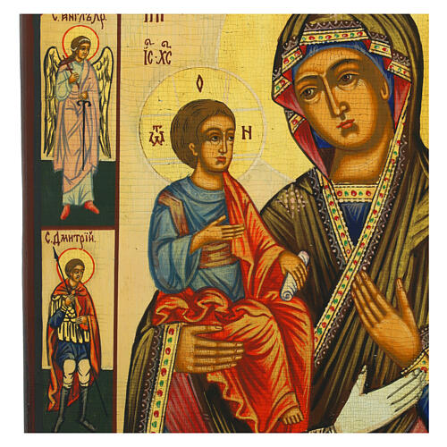 Icona russa su tavola antica Madonna 3 mani con Santi 31x26 cm 4