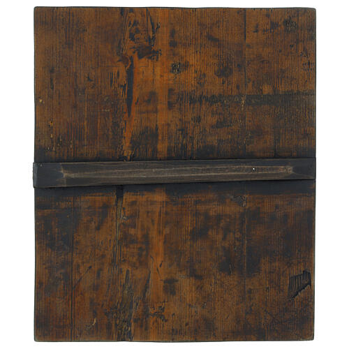 Icona russa su tavola antica Madonna 3 mani con Santi 31x26 cm 7