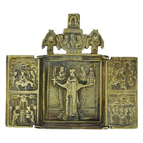 Foldable Russian Bronze Icon 19th Century Saint Nicholas of Mozhaysk, 11 x 9.5 cm