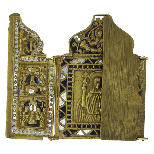 Icona russa antica da viaggio pieghevole Santa Parascheva con feste cristiane 14x10 cm 2