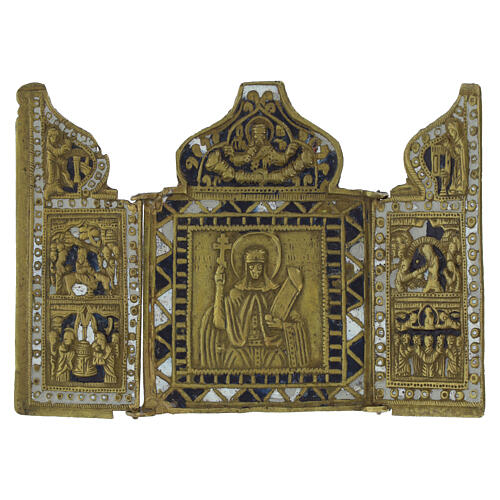 Ancient Russian Folding Travel Icon of Saint Paraskeva with Christian Feasts 14x10 cm 1