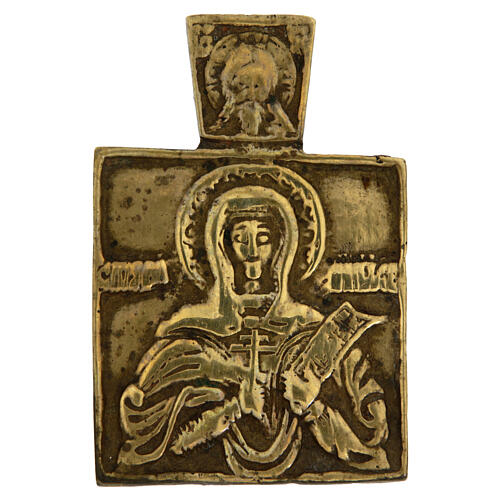 Icona Russa da viaggio bronzo XVIII sec Santa Parasheva 7x5 cm 1