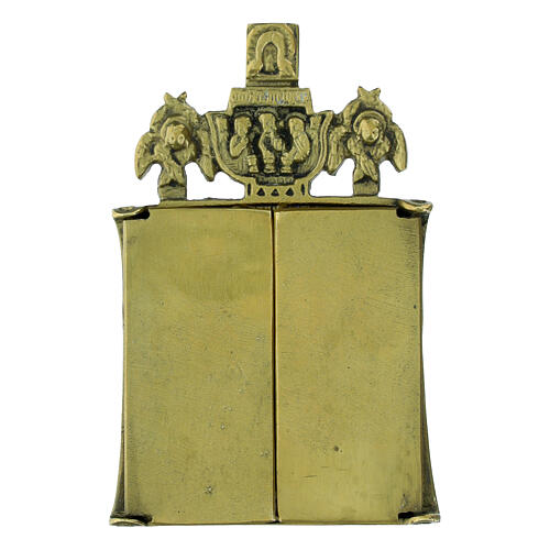 Russische Reiseikone, klappbar, Heiliger Nikolaus von Moschaisk aus Bronze – Russland, neunzehntes Jahrhundert, 11 × 9,5 cm 3