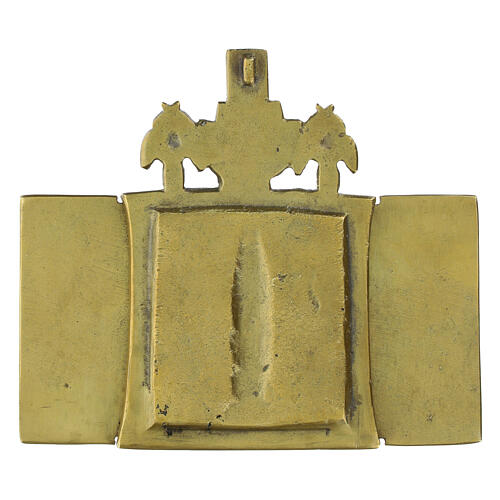 Russische Reiseikone, klappbar, Heiliger Nikolaus von Moschaisk aus Bronze – Russland, neunzehntes Jahrhundert, 11 × 9,5 cm 5