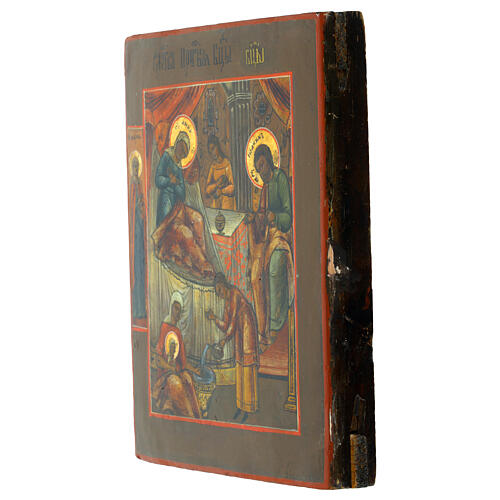 Ícone russo antigo séc. XIX Natividade de Maria 22,5x18 cm 3