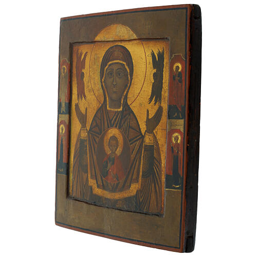Icona antica XIX secolo russa Madonna del segno 32,3x27,5 cm 3